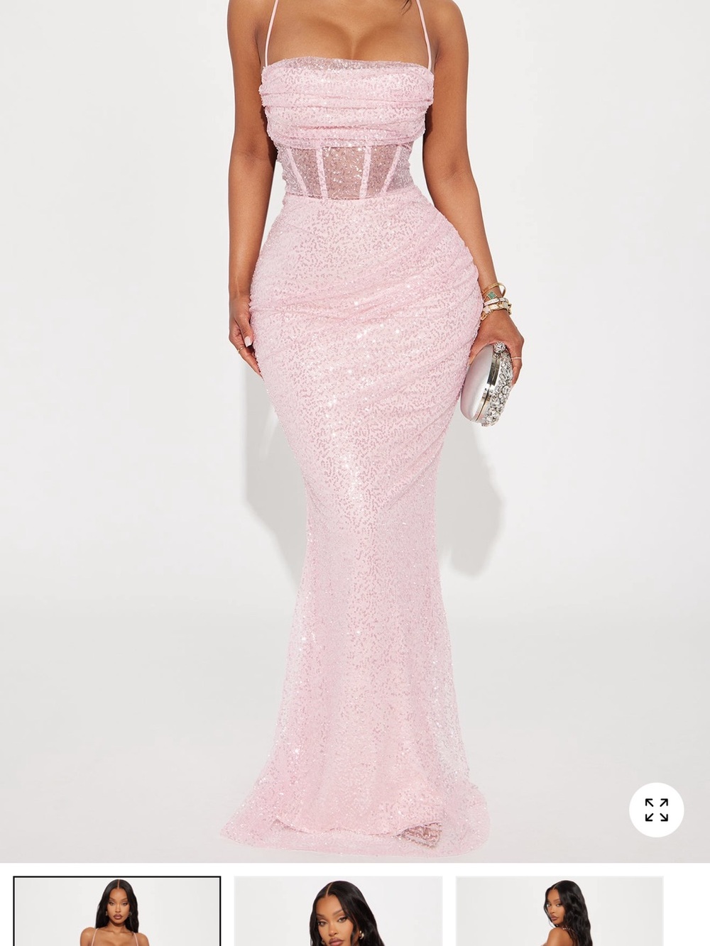 Fashion Nova Light Pink Sequin Strapless Maxi Dress with Sheer Corset size small